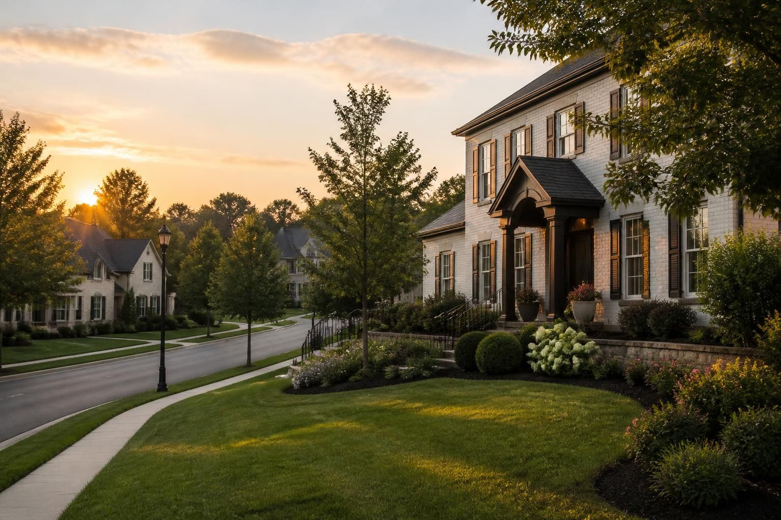 Refined Fort Mitchell, KY neighborhood with soft evening light.