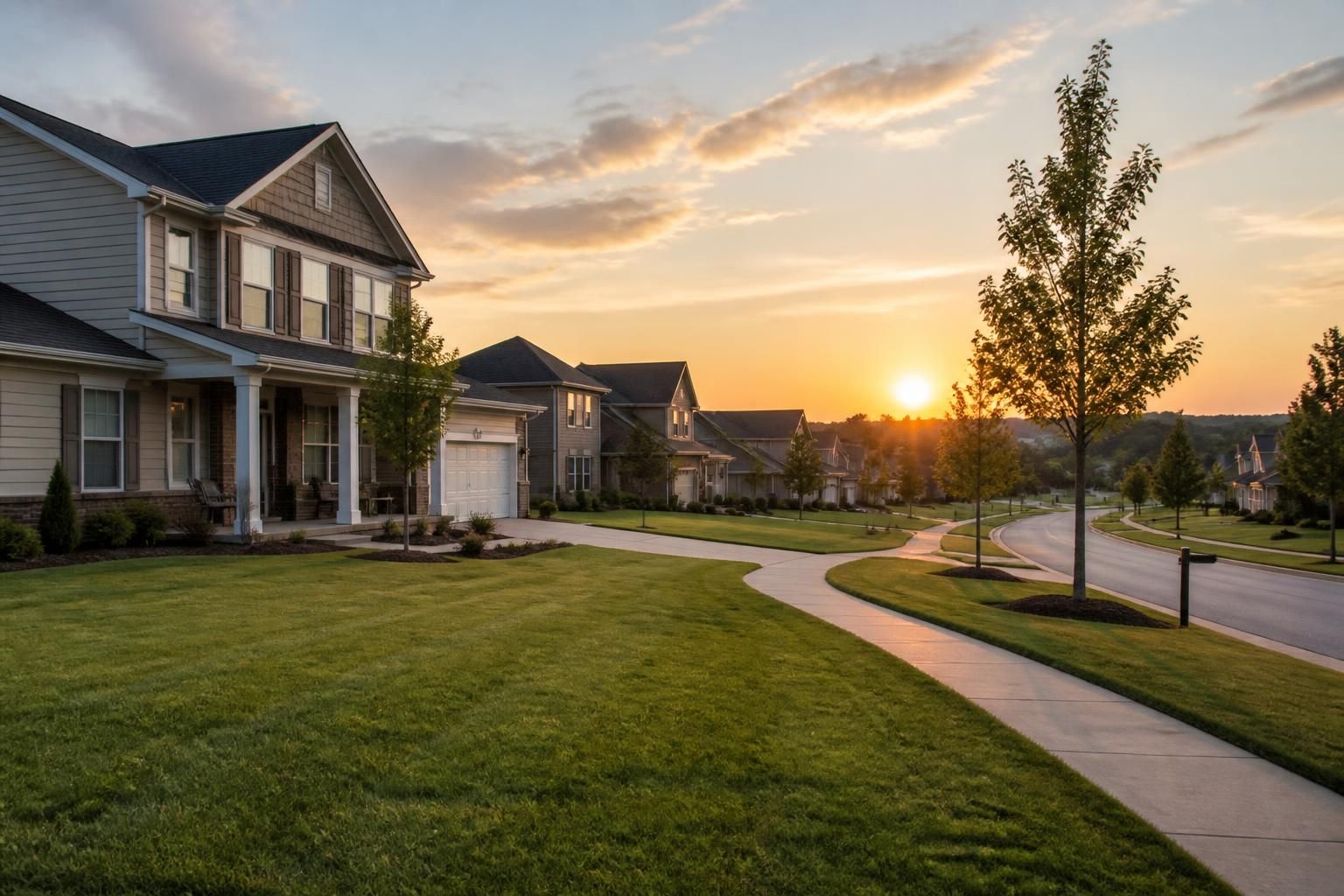 Peaceful Hebron, KY neighborhood at sunset.