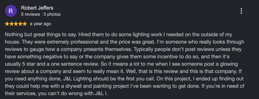 Google review screenshot from Robert Jeffers